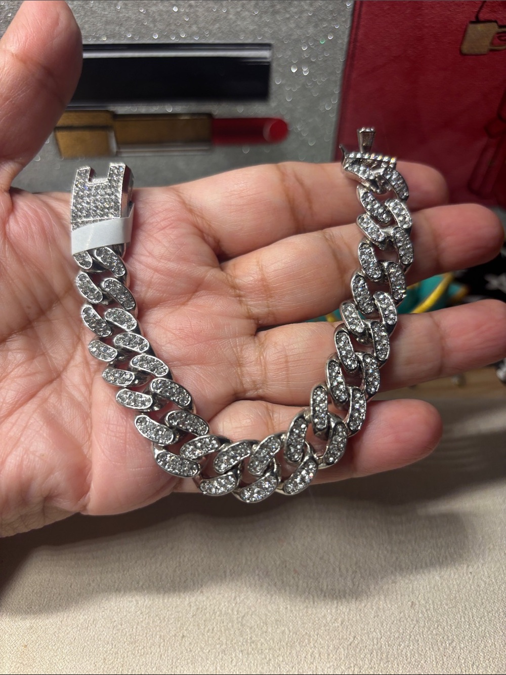 7”Men's Pavé Cuban Link Bracelet - Silver Tone
